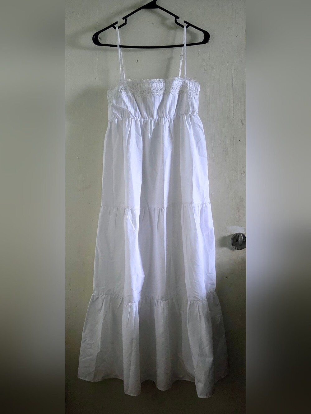 ZARA White Tiered Lace Poplin Maxi Dress Smocked Size S - Picture 2 of 12